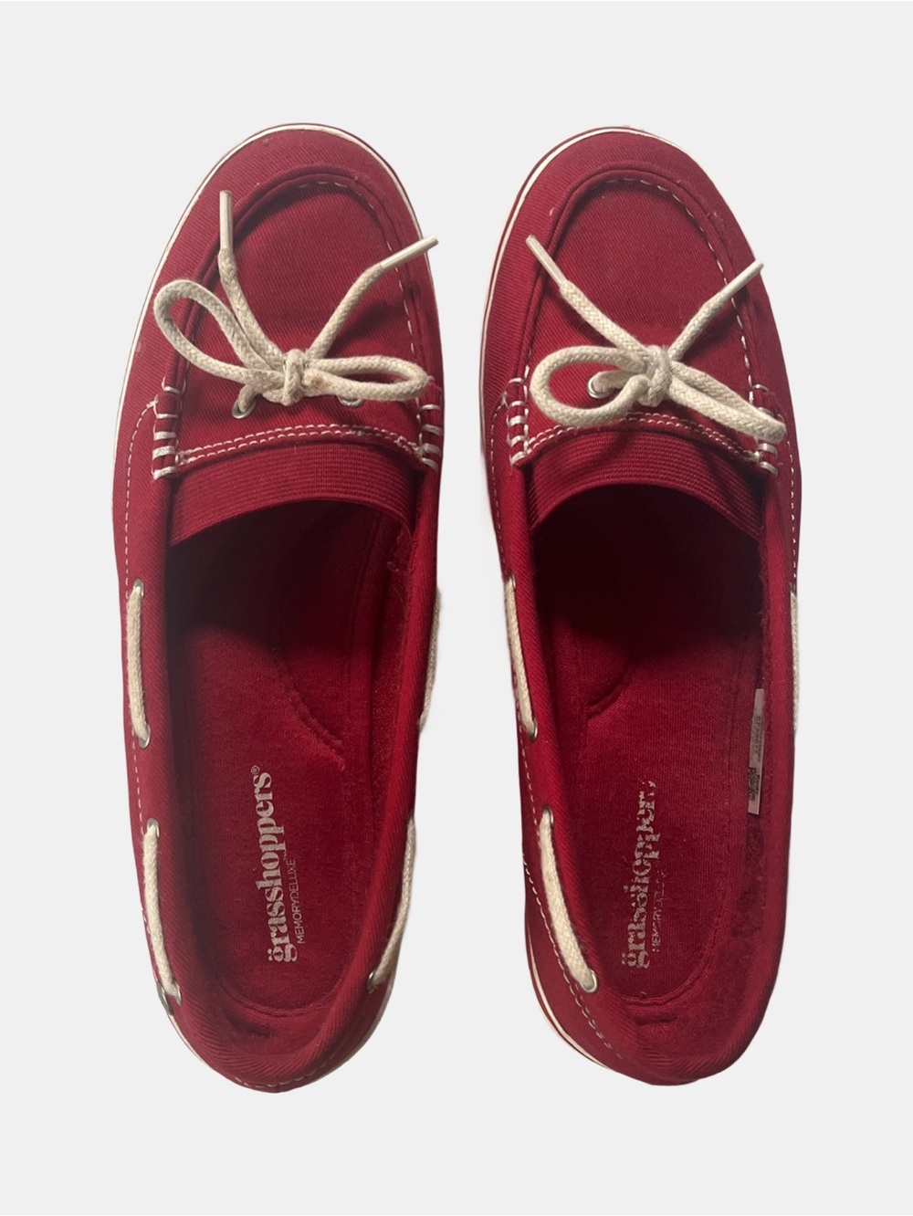 Grasshoppers red Augusta Twill women's slip-on sneaker. Memory Deluxe Size 5.5